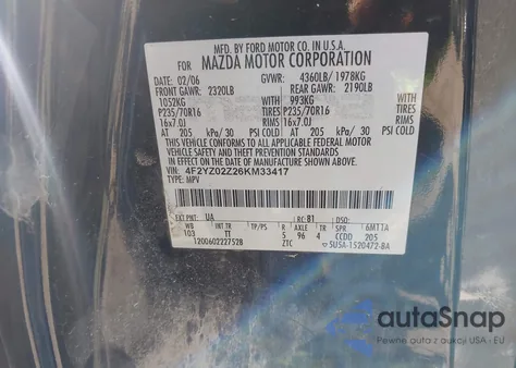 2006 Mazda Tribute I z USA, uszkodzony, nr VIN 4F2YZ02Z26KM33417
